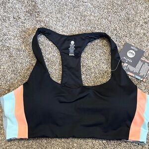 NWT Senita Athletics Black Bra with Pastel Blue and Peach Accents XXL